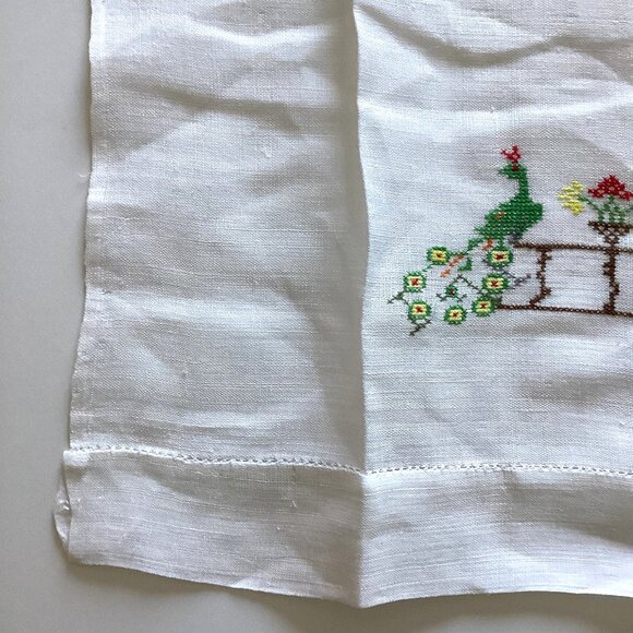 3 Vintage Embroidered Arm Chair Backs White Cotton Linen Table Runners - Picture 9 of 11